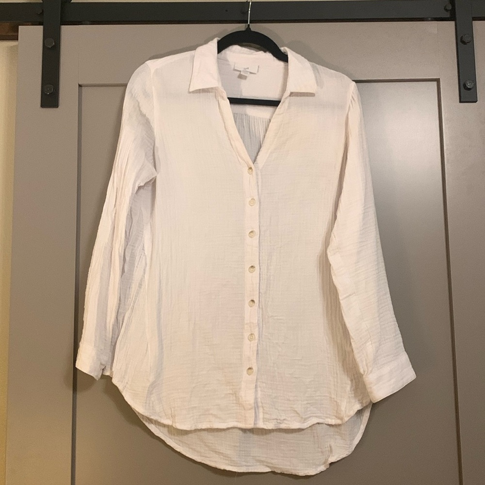 J. Jill 100% Cotton White Button Down Collar Tunic Size Small Petite